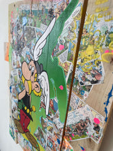 Charger l'image dans la galerie, POP Art tableau featuring Astérix on recycled palette wood with colorful comic backdrop.
