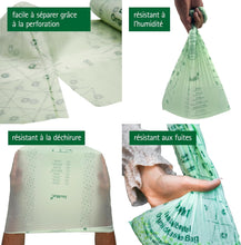Charger l'image dans la galerie, Montage de sacs poubelle compostables montrant perforations, résistance à l'humidité, déchirure et fuites.