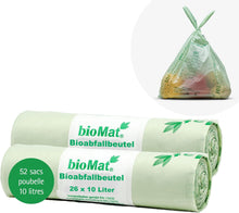 Charger l'image dans la galerie, Sac poubelle compostable 10 litres, rouleaux de 26 sacs, bioMat, 52 sacs, dégradables pour déchets organiques.