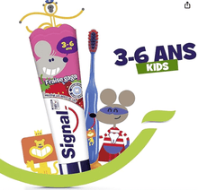 Charger l'image dans la galerie, Tube de dentifrice Signal pour enfants, goût fraise, spécial dents de lait, 3-6 ans, protection contre les caries.