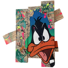 Charger l'image dans la galerie, Contemporary pop art interpretation of Daffy Duck on wooden panels with vibrant colors and mixed media techniques.