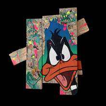 Charger l'image dans la galerie, Contemporary pop art of Daffy Duck on pallet wood, featuring vibrant colors and mixed media techniques.