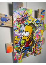 Charger l'image dans la galerie, "Tableau pop art de Bart Simpson sur bois de palette, avec bandes dessinées, peinture acrylique et vernis mat, style vibrant et coloré."