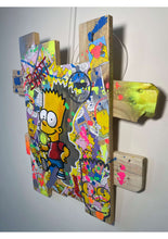 Charger l'image dans la galerie, Tableau Pop Art Bart Simpson sur bois de palette, avec bandes dessinées et peinture acrylique, finition vernis mat pour protection.