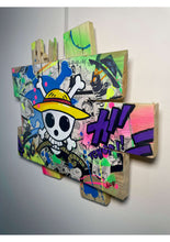 Charger l'image dans la galerie, Pop art tableau featuring One Piece logo on custom wood palette with vibrant colors and comic elements.