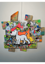 Charger l'image dans la galerie, Pop art tableau of Tintin's dog Milou, crafted on a custom wooden palette with vibrant colors and comic elements.
