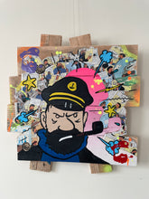 Charger l'image dans la galerie, Tableau Pop Art du Capitaine Haddock sur bois recyclé, mélange de bandes dessinées et peinture colorée, style dynamique.