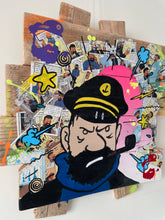 Charger l'image dans la galerie, Tableau Pop Art du Capitaine Haddock sur bois recyclé, mettant en avant des éléments colorés et des bandes dessinées.