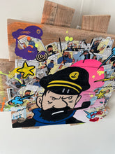 Charger l'image dans la galerie, Tableau Pop Art du Capitaine Haddock sur bois recyclé, combinant peinture acrylique et éléments de bande dessinée.