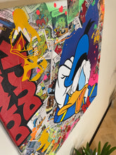 Charger l'image dans la galerie, Pop Art painting of Donald Duck with vibrant colors and stickers, showcasing dynamic styles and playful aesthetics.