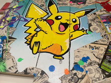 Charger l'image dans la galerie, Colorful Tableau Pop Art Pikachu on recycled wood, showcasing vibrant details and playful energy.