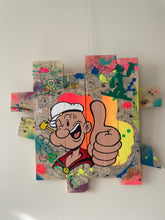 Charger l'image dans la galerie, Tableau en bois recyclé représentant Popeye dans un style pop art, avec couleurs vives et peinture acrylique.