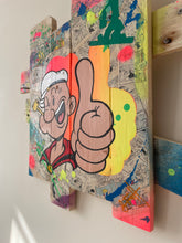 Charger l'image dans la galerie, Tableau Pop Art représentant Popeye sur bois recyclé, avec couleurs vives et touches d'acrylique.