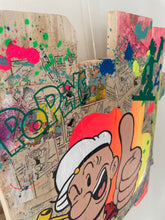 Charger l'image dans la galerie, Pop Art painting of Popeye on recycled wood, vibrant colors and dynamic design showcasing iconic character.
