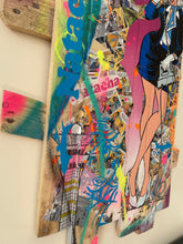 Charger l'image dans la galerie, Vibrant pop art painting of Natacha on recycled wood, showcasing dynamic colors and textures.