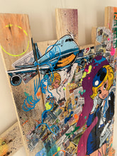 Charger l'image dans la galerie, Tableau POP Art vibrant de Natacha sur planches de palette, alliant peinture acrylique et collage.