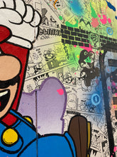 Charger l'image dans la galerie, Colorful POP ART mural featuring Mario from Nintendo with playful graffiti elements and comic-style backgrounds.