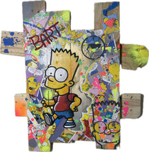 Charger l'image dans la galerie, "Tableau Pop art Bart Simpson sur bois de palette, avec des bandes dessinées et peinture acrylique, finition vernis mat, coloré et unique."