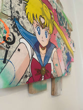 Charger l'image dans la galerie, Pop art tableau of Sailor Moon on a wood palette, featuring vibrant colors and intricate details.