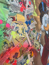 Charger l'image dans la galerie, Colorful POP art featuring Picsou on a wood palette, blending comic strips and vibrant acrylic paints.