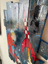 Charger l'image dans la galerie, Tableau Tintin Milou pop art - œuvre unique sur support dynamique, illustrant le duo emblématique et une fusée colorée.