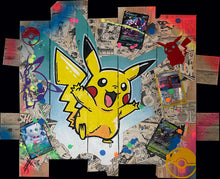 Charger l'image dans la galerie, Tableau Pop Art Pikachu sur bois recyclé, mettant en avant l'énergie joyeuse du personnage emblématique Pokémon.