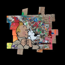 Charger l'image dans la galerie, Tableau pop art Tintin et Milou sur bois recyclé, vibrant hommage à l'aventure et à l'amitié.