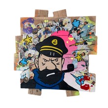 Charger l'image dans la galerie, Tableau Pop Art représentant le Capitaine Haddock sur bois recyclé, couleurs vives et éléments de bandes dessinées.