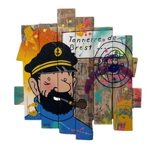 Charger l'image dans la galerie, Tableau POP Art Captain Haddock on wooden palette, vibrant colors, iconic Tintin character, playful and bold design.