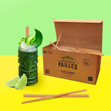 Charger l'image dans la galerie, Eco-friendly bagasse straws in a cocktail glass, box packaging, made in France, perfect for drinks.