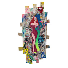 Charger l'image dans la galerie, Tableau POP Art représentant Jessica Rabbit sur une palette colorée, fusionnant techniques et matériaux pour une œuvre unique.
