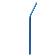 Charger l'image dans la galerie, Paille inox courbée bleue standard 215x6mm, réutilisable et lavable au lave-vaisselle, modèle professionnel en acier inoxydable.