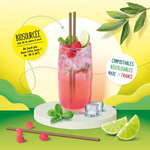 Charger l'image dans la galerie, Cocktail with raspberry, lime, and eco-friendly sugarcane straws, highlighting made in France and compostable features.
