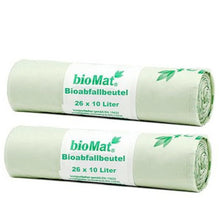 Charger l'image dans la galerie, Sac poubelle compostable bioMat 10 litres, 2 rouleaux de 26 pièces, adaptés aux déchets organiques.