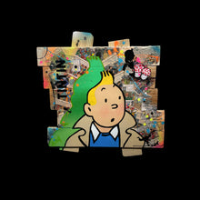 Charger l'image dans la galerie, Pop Art Tintin artwork featuring a vibrant mixed media portrait of Tintin with dynamic colors and textures.