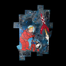 Charger l'image dans la galerie, Tableau Tintin Milou pop art représentant Tintin et Milou en astronautes avec une fusée.