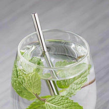 Charger l'image dans la galerie, Paille courte en inox de 145 mm dans un verre d'eau avec feuilles de menthe, lot de 10 marque française FBA.