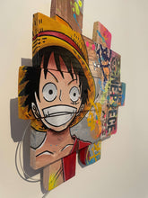 Charger l&#39;image dans la galerie, Tableau POP Art One Piece featuring Monkey D. Luffy on rustic wooden panels with vibrant colors.