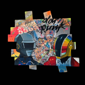 POP Art tableau Daft Punk, personnages d'Interstella 5555, réalisé avec palettes et peinture acrylique.
